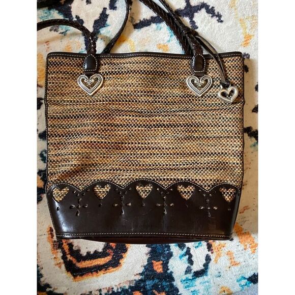 Vintage 90s Brighton Caroline Brown Leather & Tweed Bucket Bag hearts hardware - Picture 5 of 5